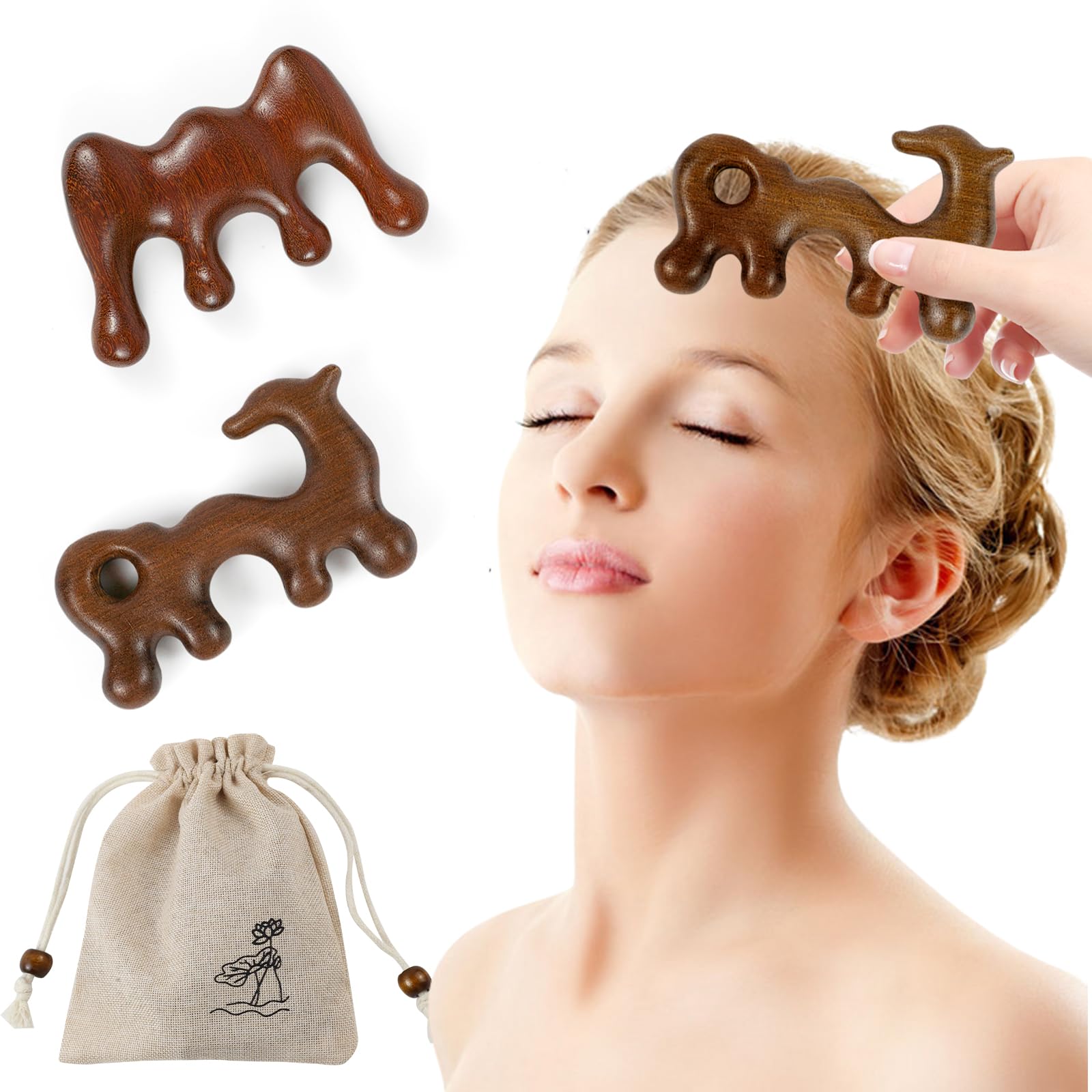 2 Pack Wooden Massage Tools Natual Sandal Wood Scalp Massager Stimulator Comb Head Facial Body Acupressure Tools gua