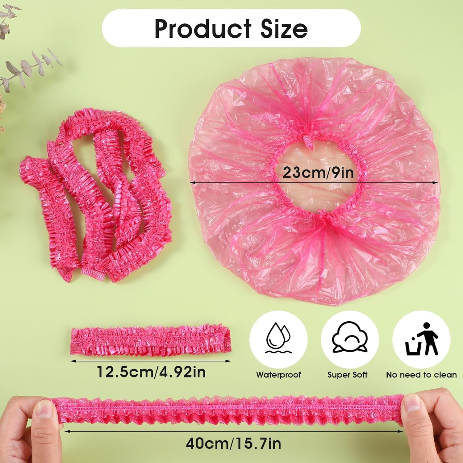 100Pcs Pink Disposable Shower Caps,Shower Caps for Women Plastic Shower Caps Shower Hat Large Shower Cap Elastic Hair Cap for Home Use Hotel Spa and Hair Salon,Bathing Accessories,Personal Care