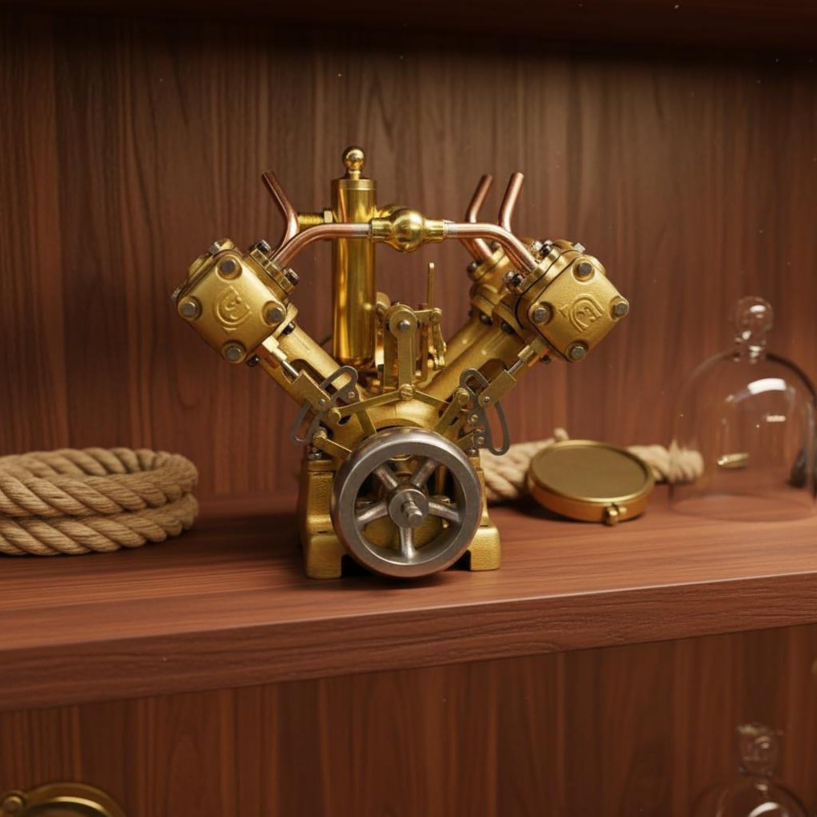 Dampfmaschinen Gerät Modell Motor Aggregat Kompatibel mit Kleiner Luftpumpe Oder Dampf als Lehrmittel für Schulung Demonstration Werkbank Hobbyraum, V2 V-Type Twin