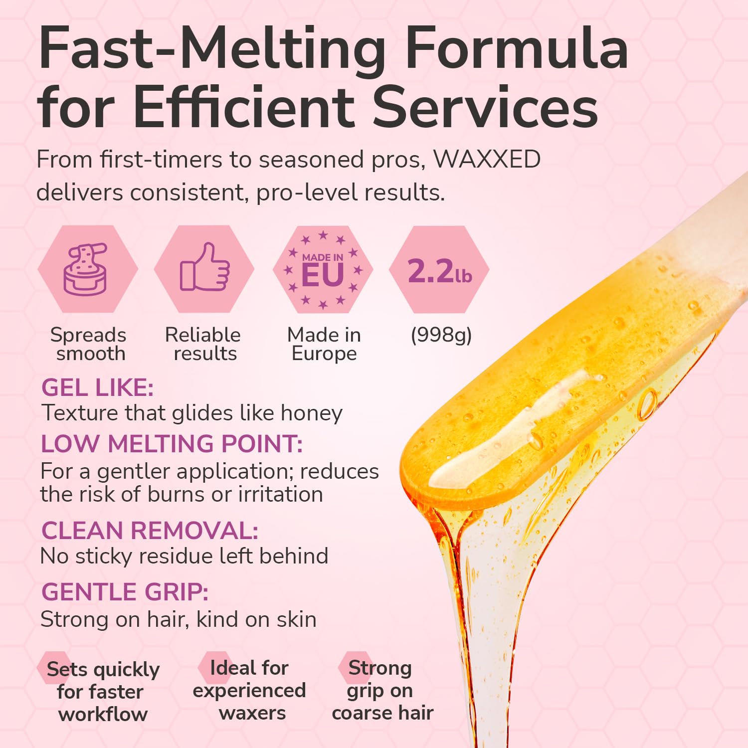 WAXXED Honig Hartwachsperlen 1.0 kg - Fast Melt Low Temp Wax zur Haarentfernung - Goldene Gelwachsperlen mit glatter Anwendung & sauberer Entfernung - Sanft für empfindliche Haut - Professioneller