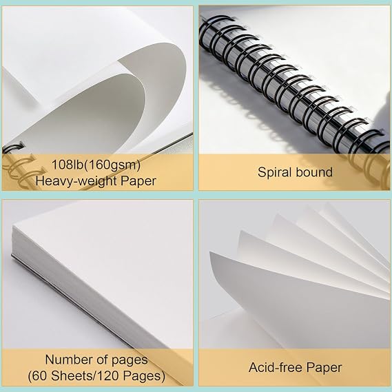 STATIONERY ISLAND Sketchbook Spiral Bound 60 Sheets A5 160gsm Premium Drawing Paper for Sketching, Drawing & Painting Sketch Pad Art Book for Pencils, Charcoal