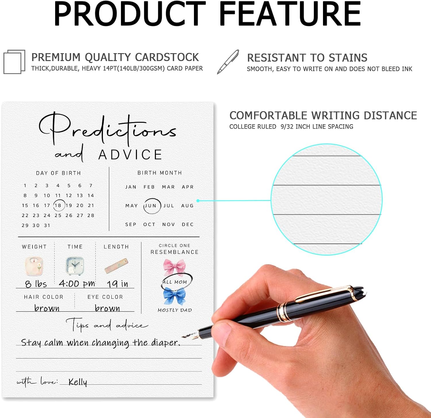 Baby Predictions & Advice Cards - Baby Shower Game, 30 pcs, 6.7 x 4.7 in - for New Parents, for Mommy & Daddy, Gender Reveal Boy or Girl, Modern Design Thick Cards image 3