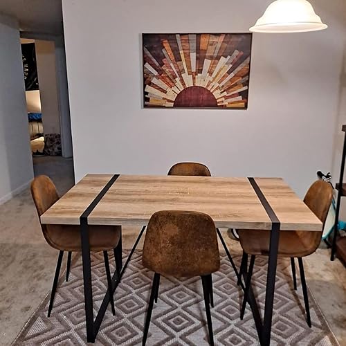 Miniatura 4 de Juego de 4 sillas de comedor, sillas de comedor de poliuretano lavables de mediados de siglo, asientos laterales modernos con cojín tapizado de piel