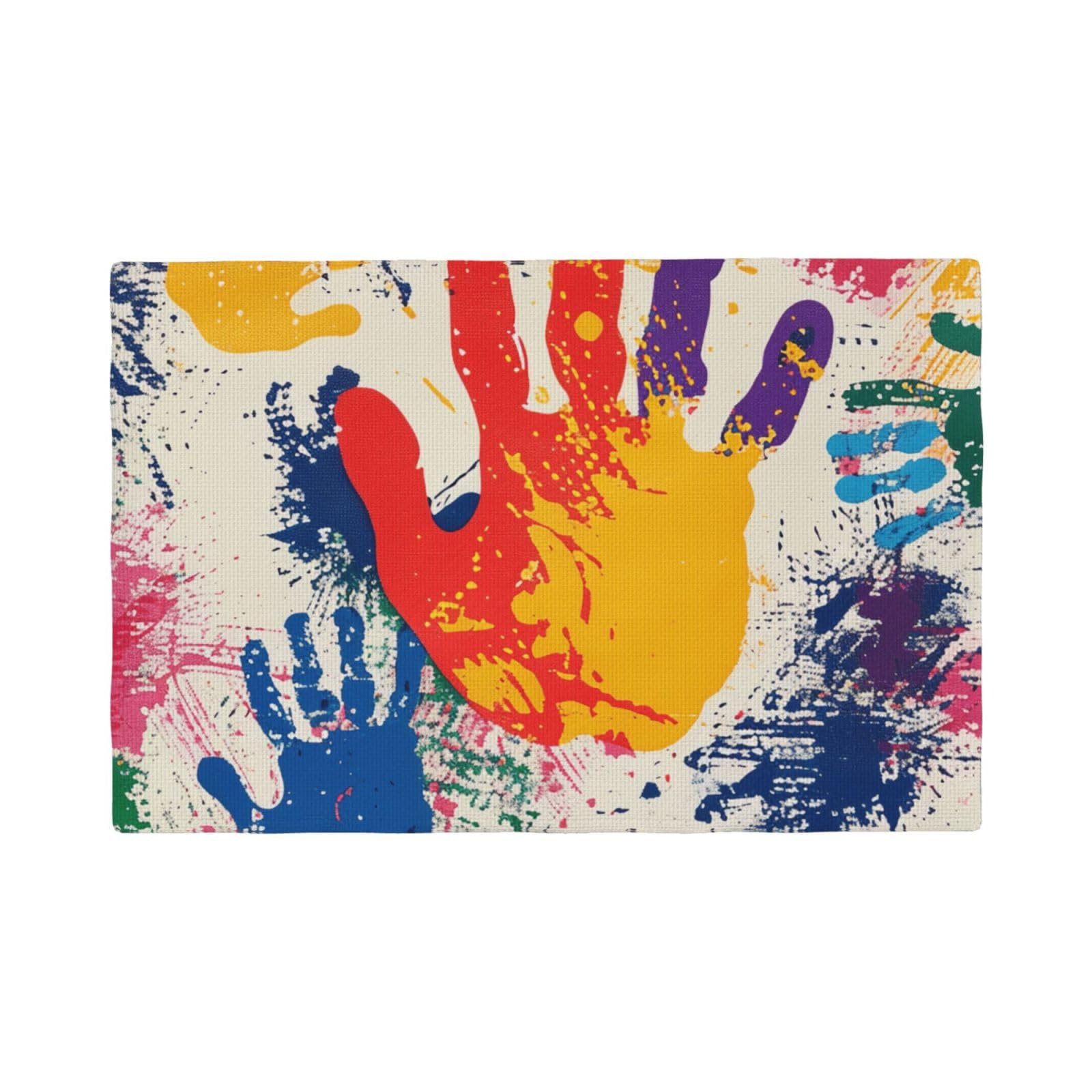 Hand Print Print Placemats Set, Heat Resistant Washable Placemat 12x18in Table Mats for Party Kitchen Dining Table Decoration Indoor Outdoor, Six Piece