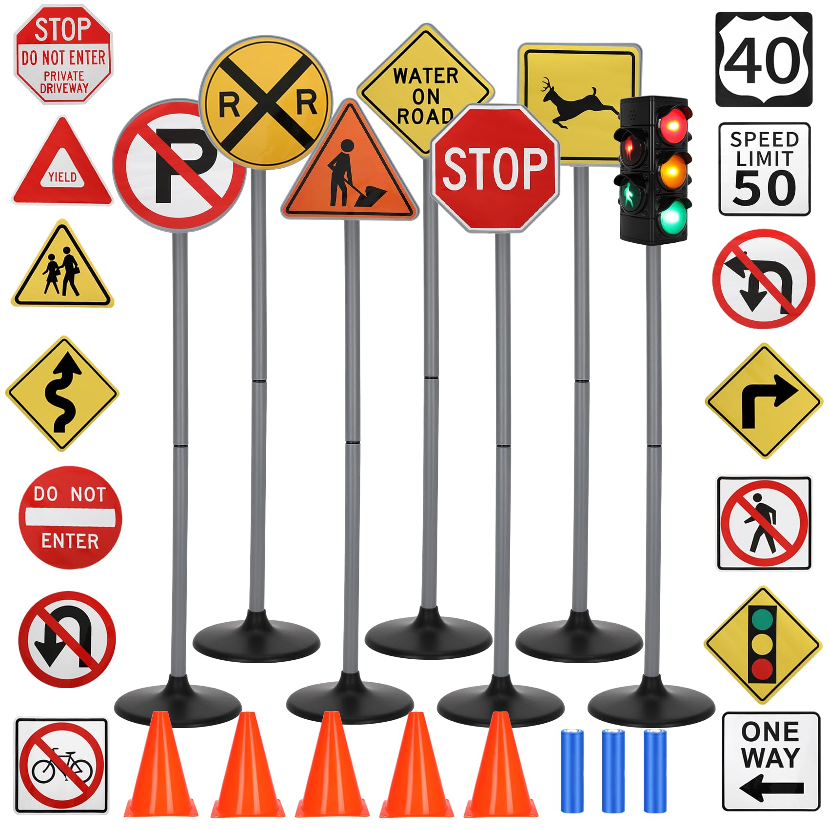 Photo 1 of benut 36-Piece Traffic Signs Playset with Traffic Light, 42in Tall