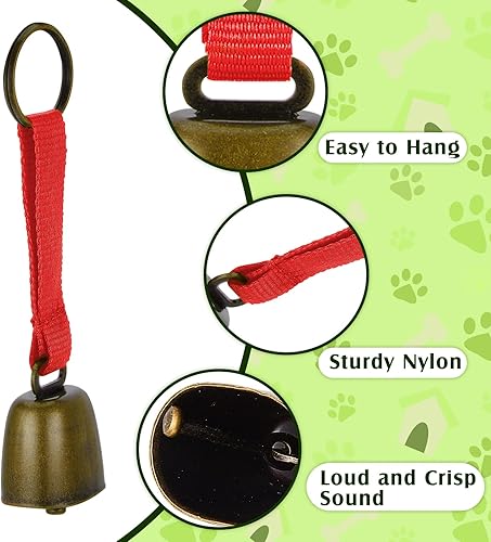 Miniatura 3 de Moxweyeni 3 piezas de campanas de collar de perro ruidoso con correa de nailon para entrenamiento de mascotas, campana de oso de cabra para collar