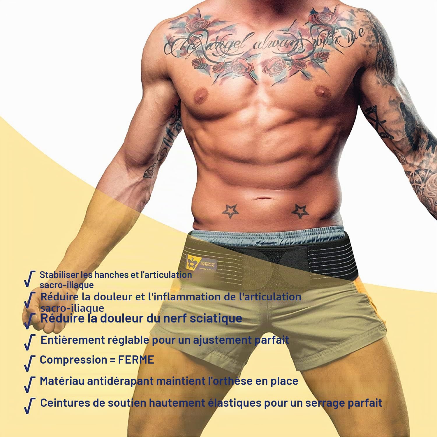 Ceinture Sacro Iliaque par Everyday Medical | Ceinture Pelvienne Femme et Homme | Diminue Douleurs et Inflammations des Hanches, du Lombaire, et Jambes | Ceinture Lombaire & Maintien Dos Idéale