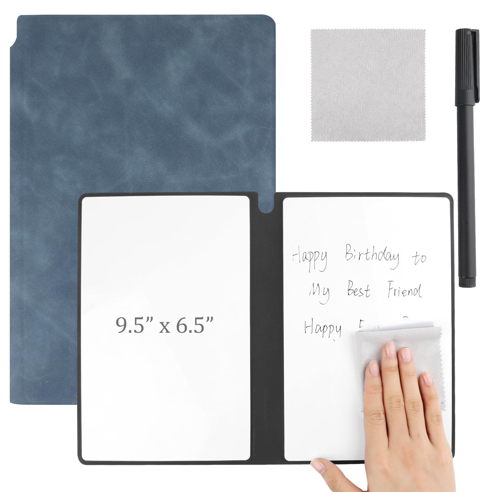 Nexlynk Portable A5 Dry Erase Notebook 24.2 x 16.5 cm Reusable Whiteboard Notebook with Marker and Cleaning Cloth for Business Home Office and Taking Notes(Denim Blue)