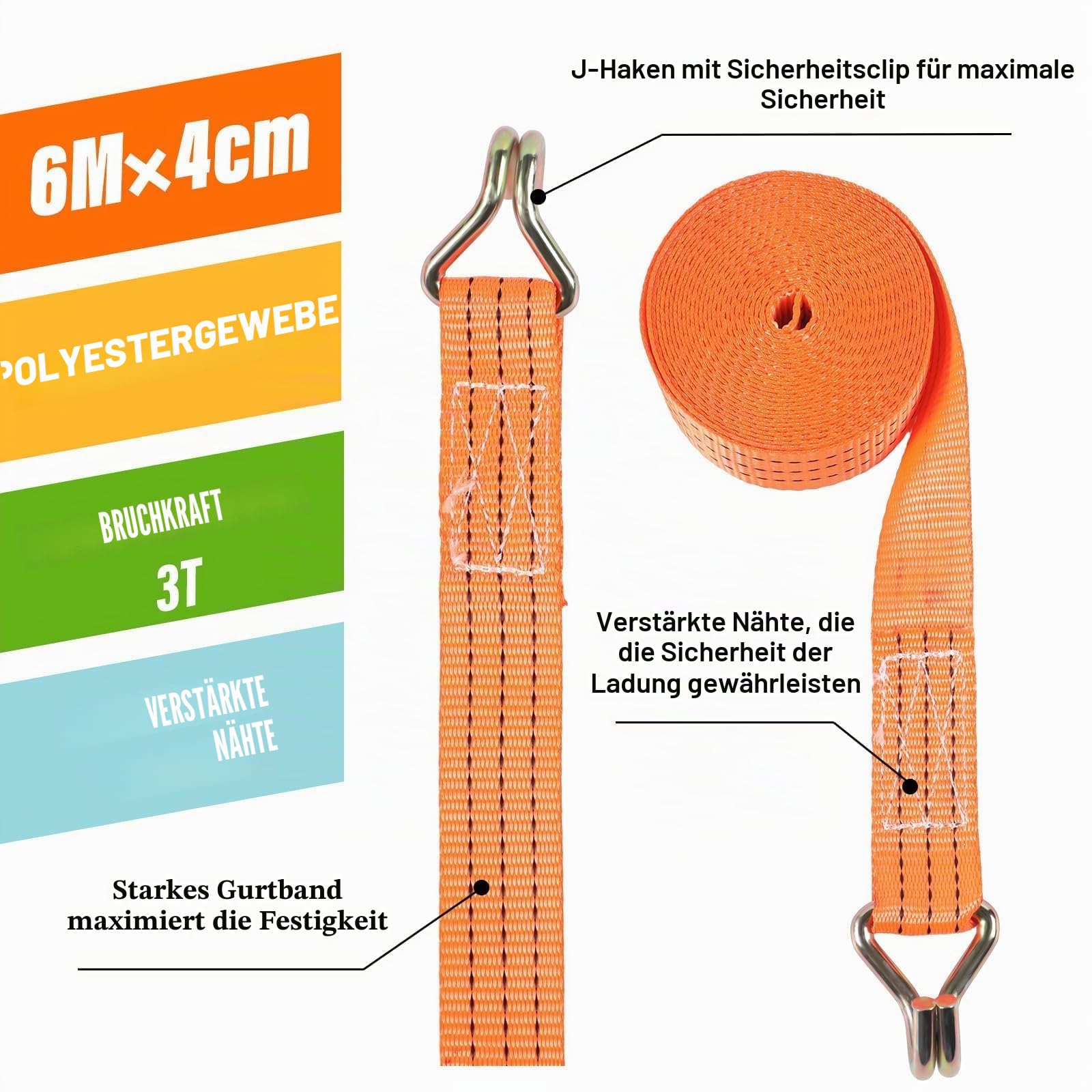 12 Stück Spanngurte mit Haken Ratsche in 6m 3000kg 3T Zweiteilig 40 mm Ratschengurt Zurrgurte 6612lb Break Strength für Ladungssicherung TÜV/GS Zertifiziert