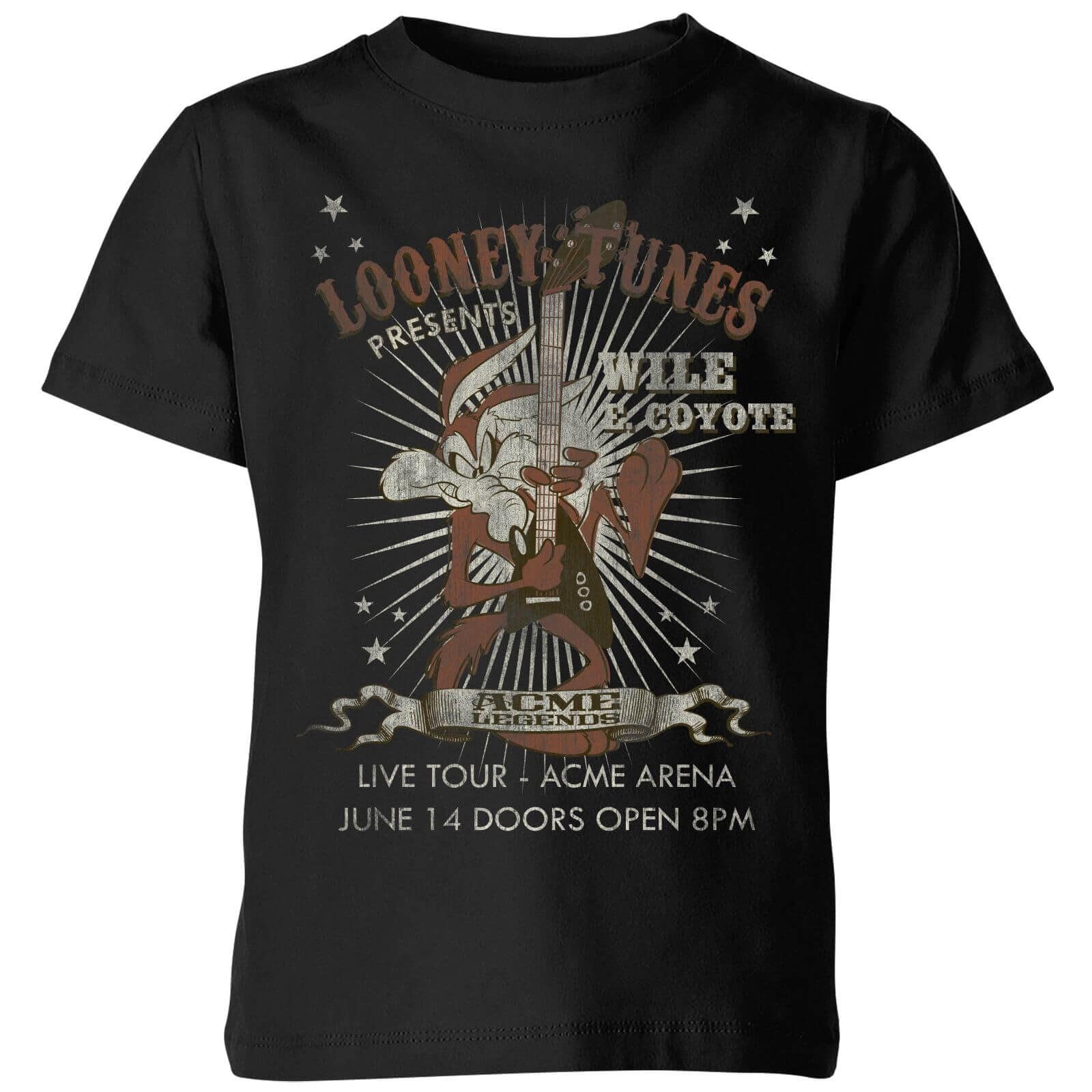 Looney Tunes Wile E Coyote Guitar Arena Tour Kids' T-Shirt - Black - 11-12 Years