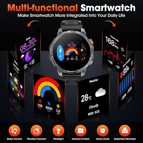 Miniatura 4 de Military Smart Watches for Men,1.75 Smartwatch with 100-Day Ultra-Long BatteryFlashlight,Fitness Watch for Heart RateSleepCalling110+ Sports Mode