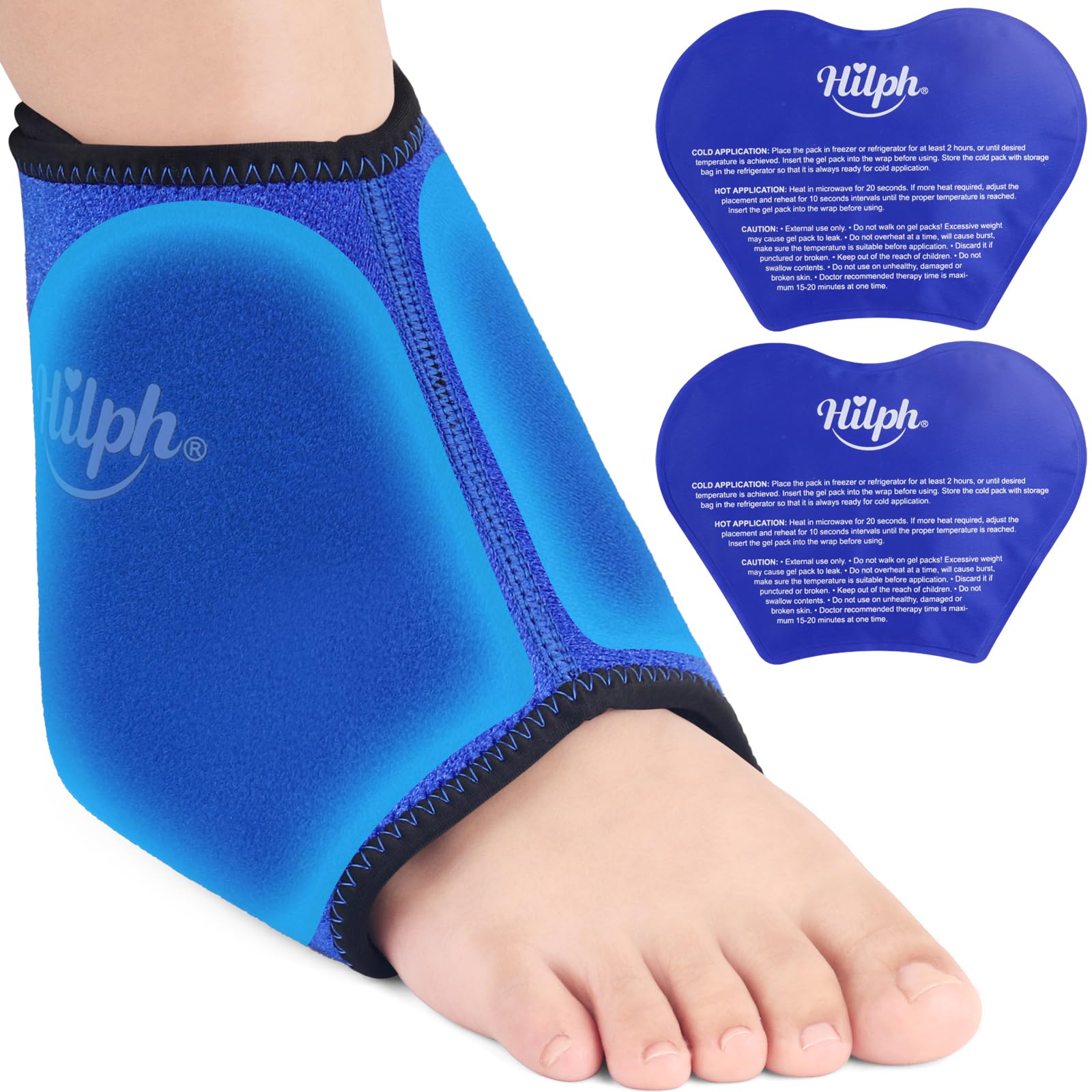 Hilph Large Ankle Ice Pack Wrap for Injuries, Reusable Hot Cold Gel Foot Ice Pack for Sprained Ankle Swelling Bruises Post Surgery Recovery - Fits Single/Both Ankle Side