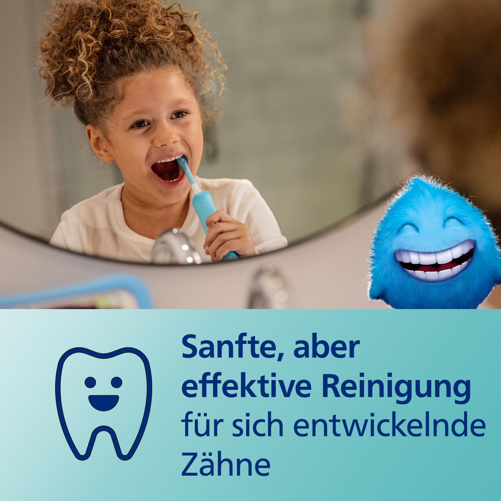 Philips Sonicare For Kids, elektrische Schallzahnbürste mit App, für Kinder ab 3 Jahren, mit SmarTimer und QuadPacer für eine gründliche Reinigung, Türkis, Modell HX6322/04