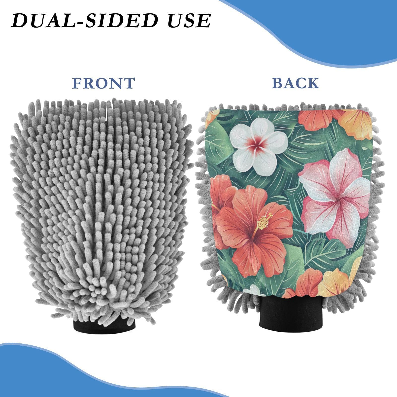 Kigai Hawaiian Egg Blossom Car Wash Mitt Microfiber, 2Pcs Scratch Free Lint-Free, Premium Chenille Microfiber Mitt Car Wash Brush-L
