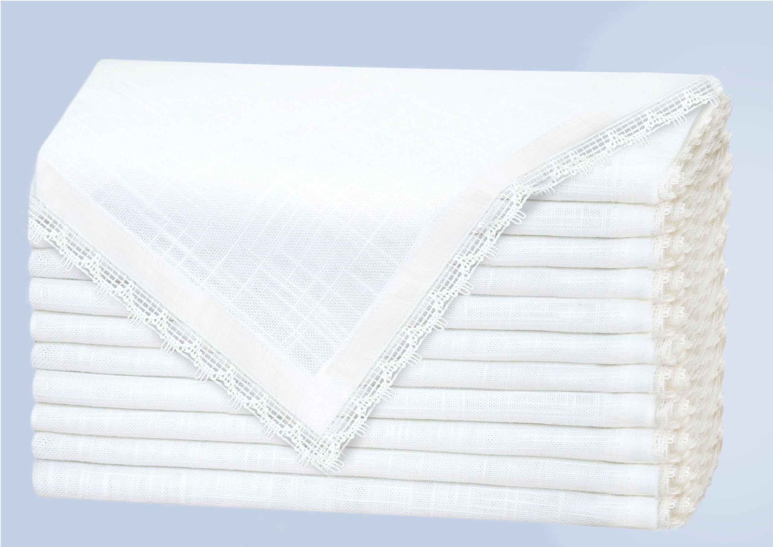 COTTON CRAFT White Lace Trim Cloth Napkins - 12 Pack Cotton Dinner Napkins