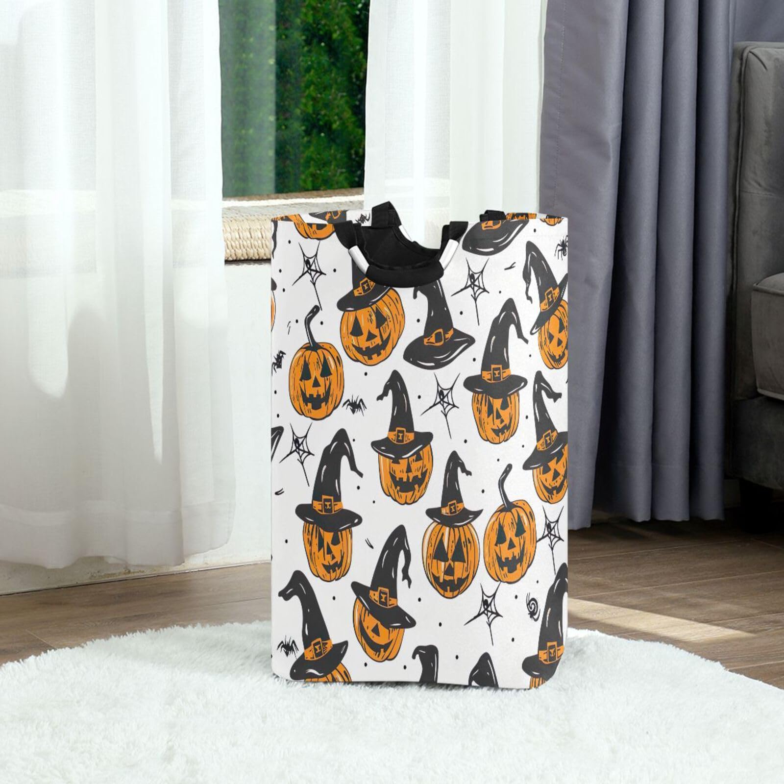 Jihqo Laundry Hamper Basket Halloween Pumpkin Collapsible Nursery Storage Bin Waterproof Clothing Baskets for Home Bedroom Bathroom Washing Room