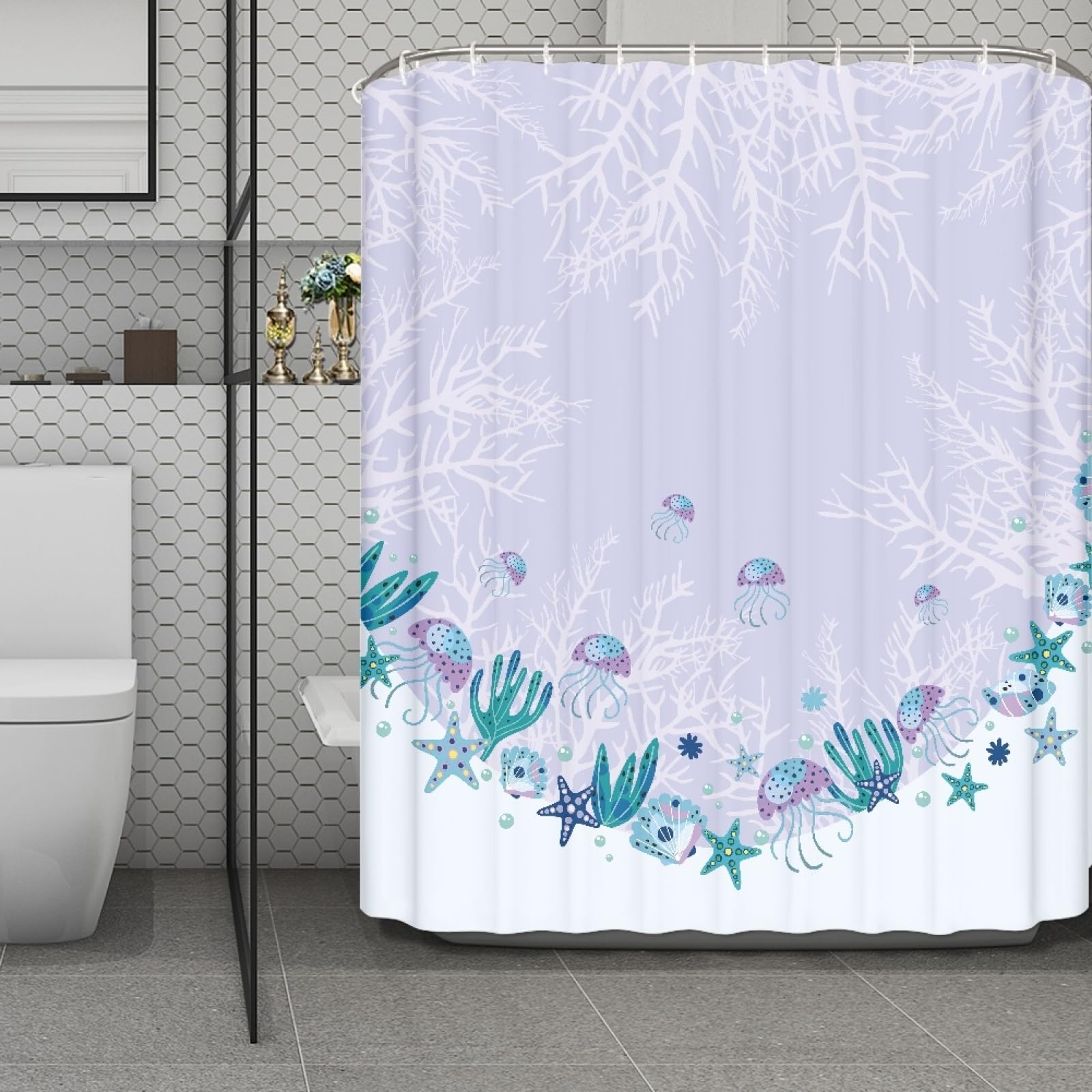 Rideau douche 180x220 anti éclaboussures en tissu polyester vert violet