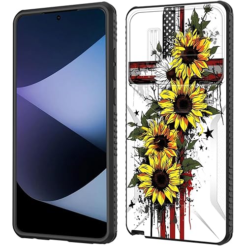 for Moto G Stylus 5G 2024 Case Built in Slide Camera Lens Cover,Heavy Duty Shockproof Protection Dual Layer Case for Motorola Moto G Stylus 5G 2024 6.7 inch,Cross American Flag Sunflower