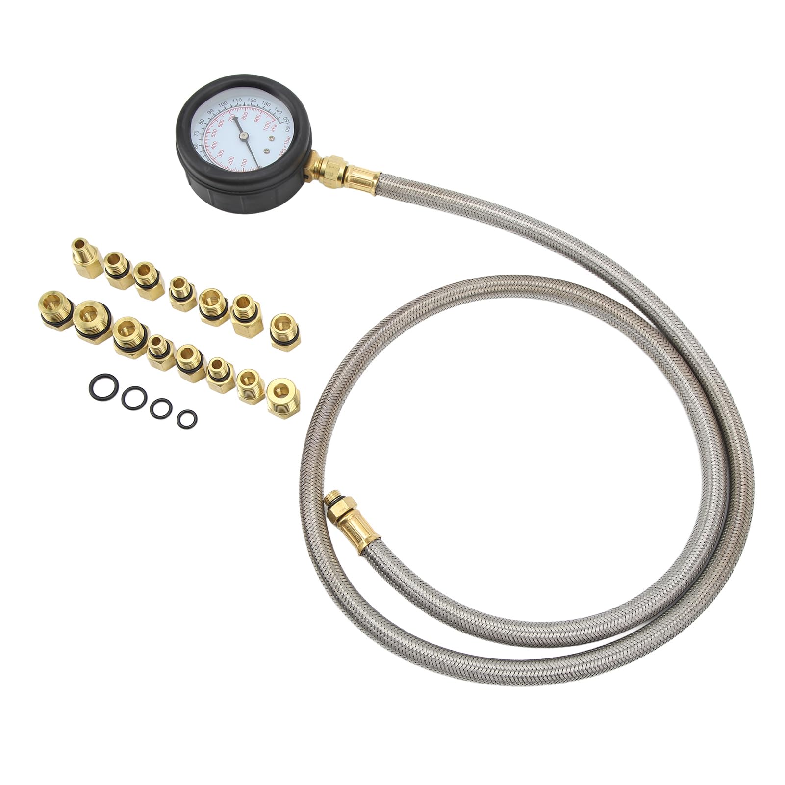 Probador de presión de aceite, kit de medidor de 0-150 PSI con 15 adaptadores, herramienta de diagnóstico de motor de manguera flexible para servicio de vehículos