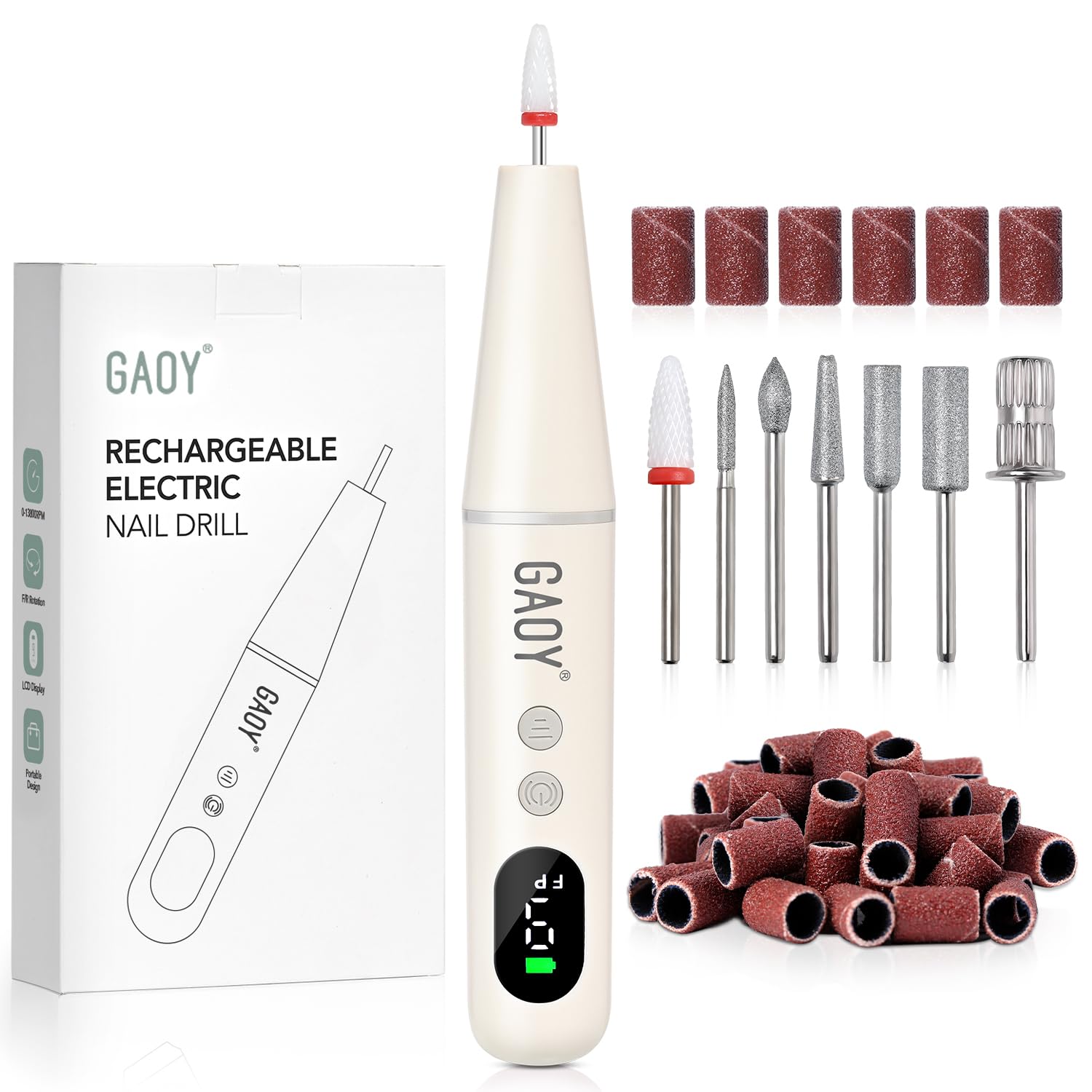 Photo 1 of ***MISSING TOOLS*** GAOY Cordless Electric Nail File, Nail Drill with LED Display for Acrylic Gel Nails, Hand Feet Trimmer Buffer Tool, Milky White