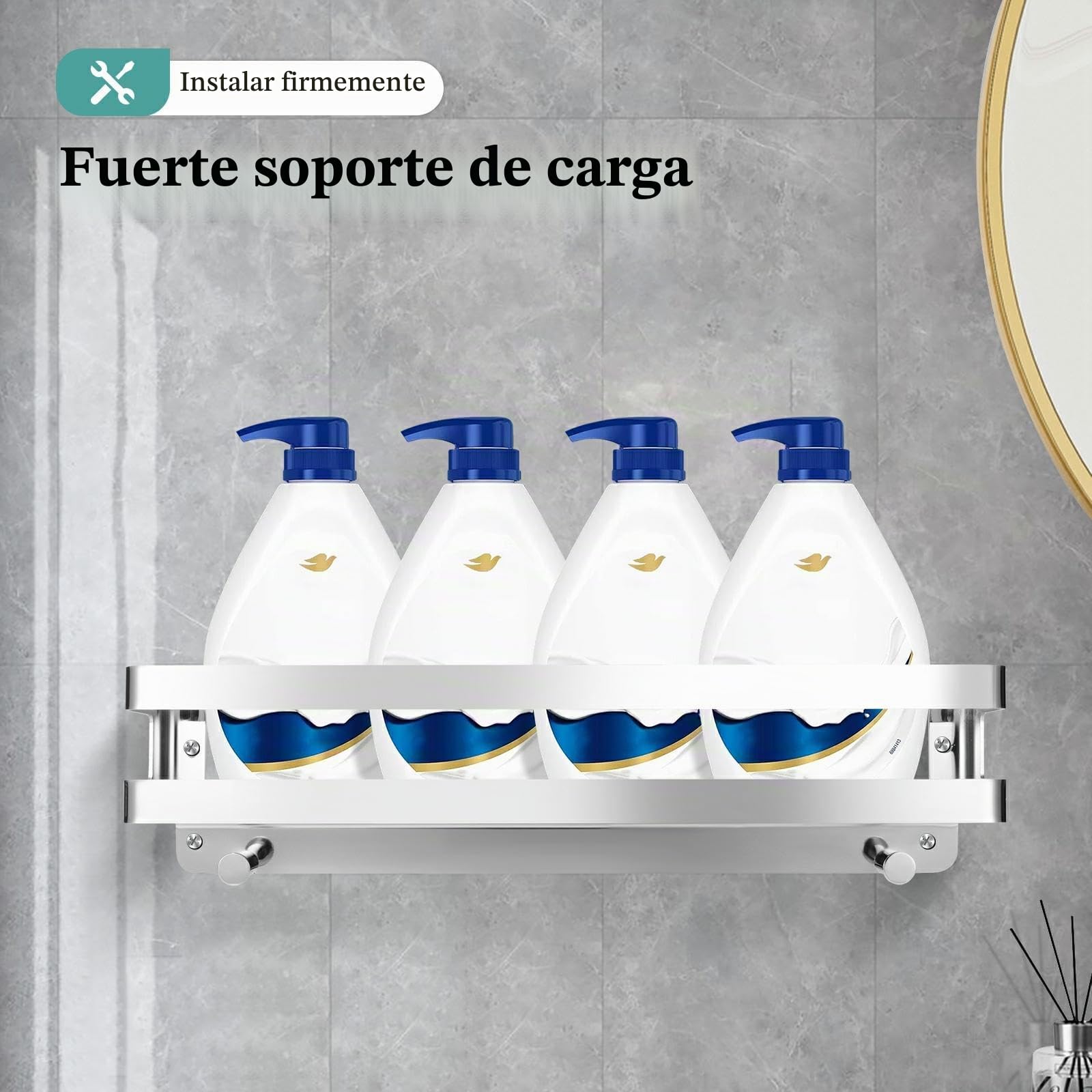 Estanteria Baño,Estante Ducha Acero Inoxidable, Organizador Ducha con Ganchos (Plata) (40cm)
