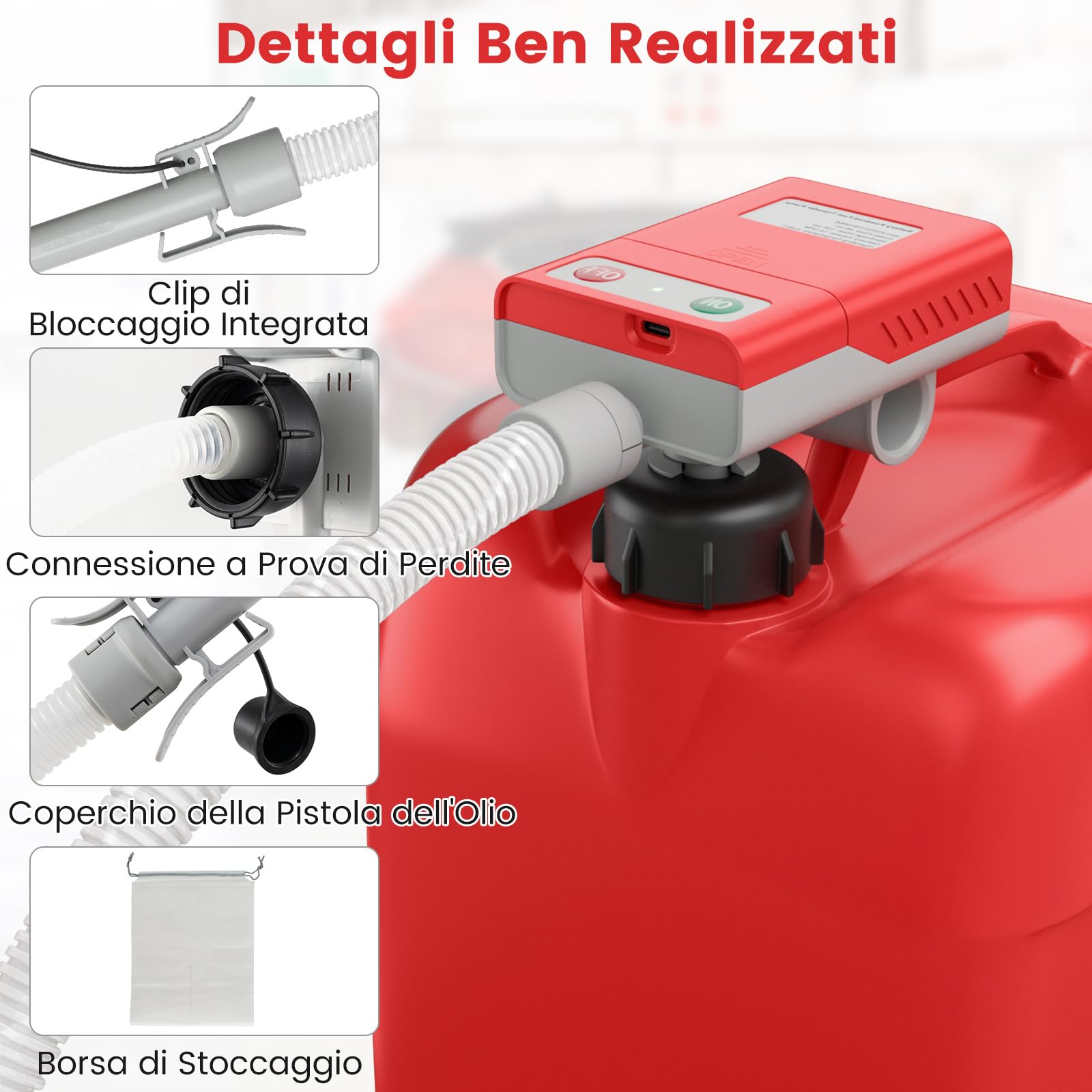 GYMAX Pompa di Trasferimento Carburante, Pompa per Bidone di Gas con Sensore di Arresto Automatico e 3 Adattatori, Pompa di Trasferimento Carburante da 14 LPM per Benzina, Diesel, Cherosene