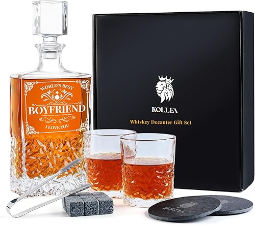 Regalos para novio y hombres, juego de decantador de whisky Kollea con gafas, regalo único de aniversario, cumpleaños, boda para hombres y él de