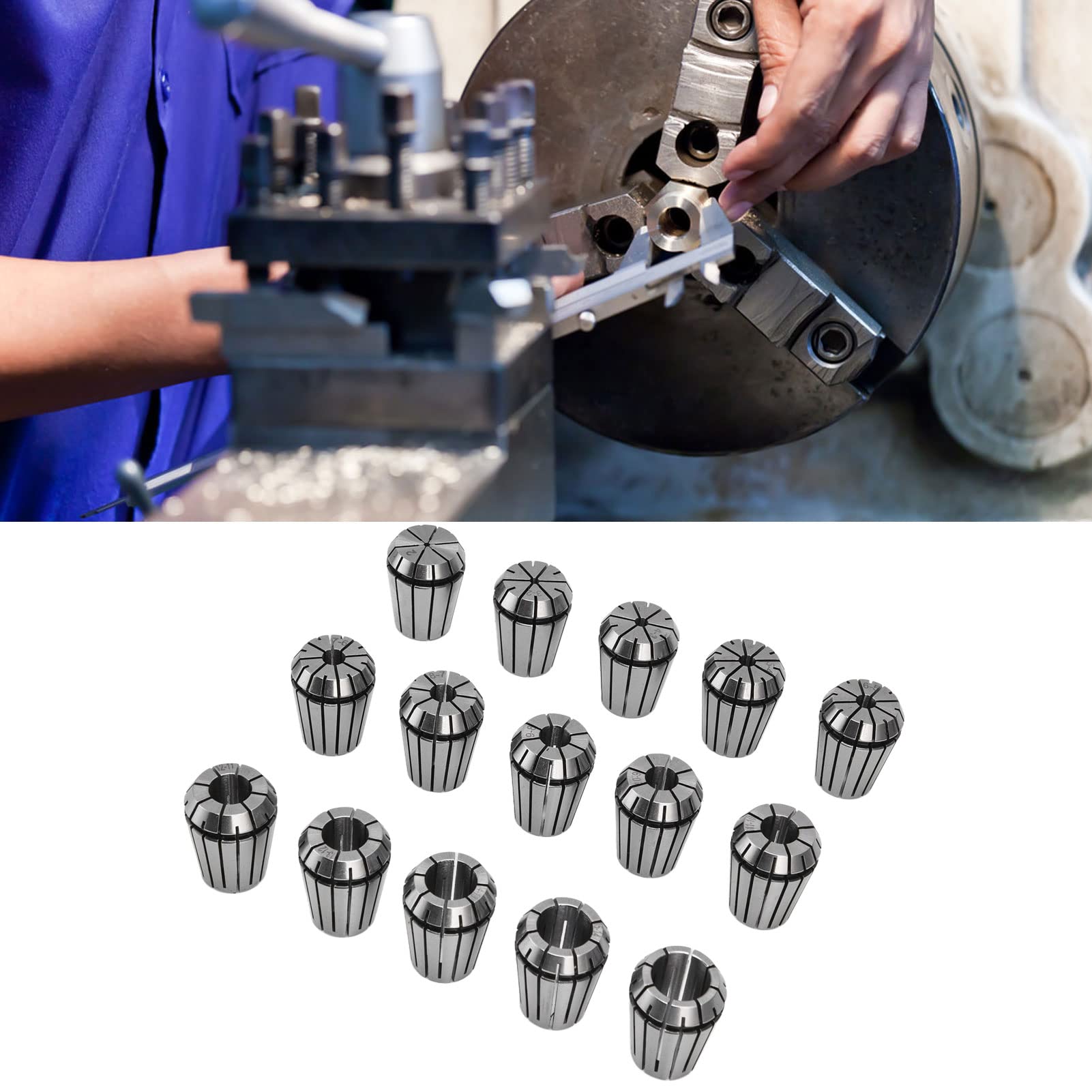 Set di Pinze a Molla ER25, Pinze di Precisione in Acciaio Al Carbonio, 15 Pezzi per Macchine CNC con Intervallo di Serraggio da 2 Mm a 16 Mm
