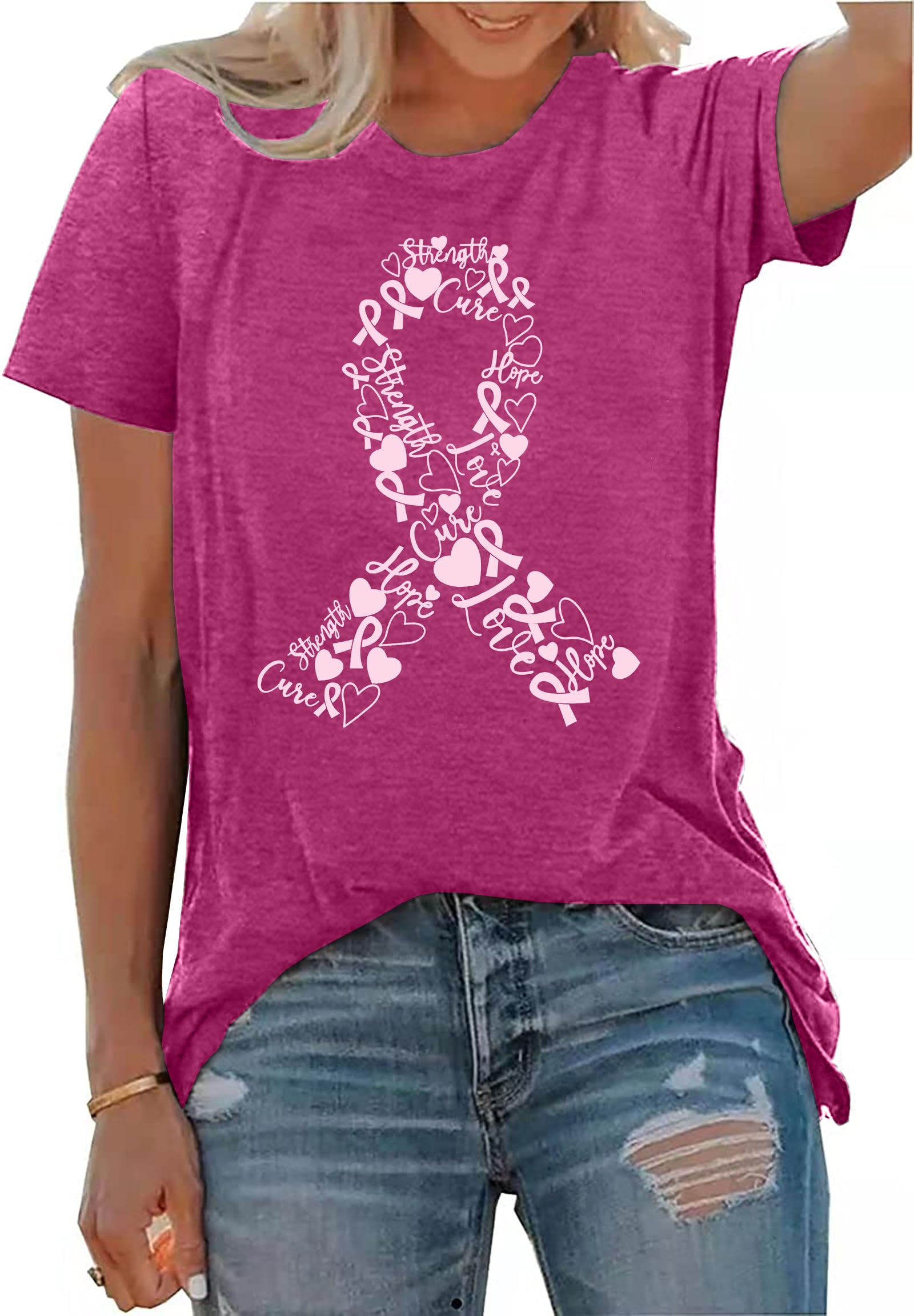 Pink Ribbon Shirts for Women Breast Cancer Awareness T-Shirt