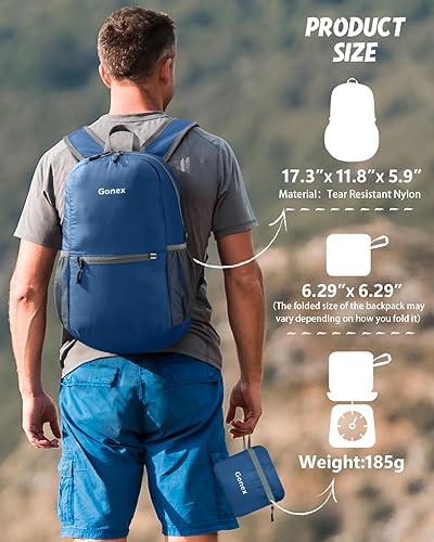 Miniatura 3 de Gonex Mochila plegable ultraligera 20L Daypack práctica plegable camping al aire libre viajes ciclismo mochilero