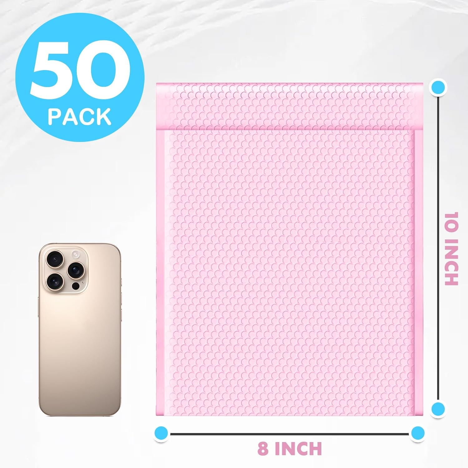 PowerKing Pink Bubble Mailers 8x10 Inch Padded Envelopes 50 Pack, Self -Seal Waterproof Poly Bubble Shipping Bags for Mailing Jewelry, Makeup, Small Business