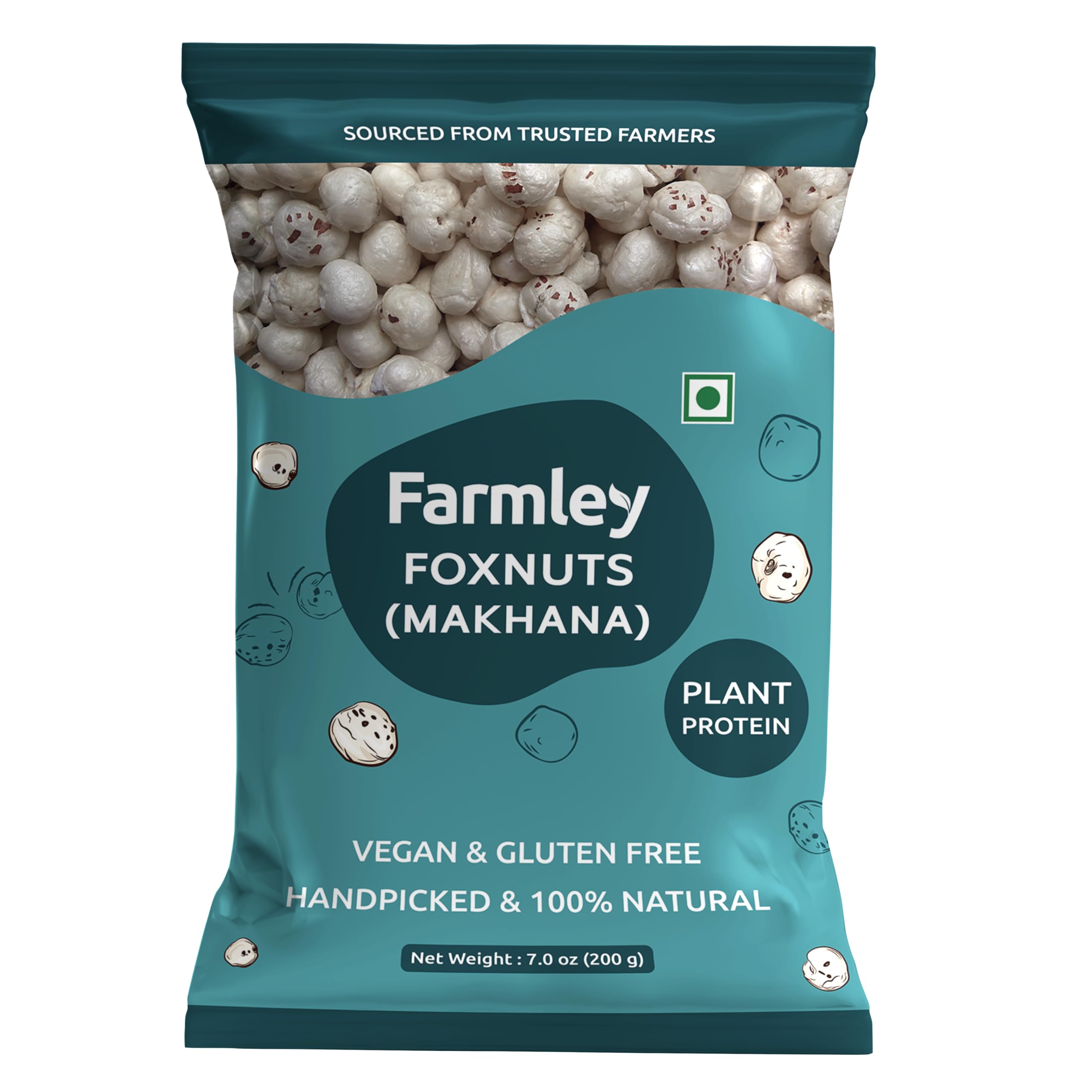 Farmley Uncooked Phool Makhana Gluten Free | Raw Foxnuts, Popped Lotus Seed, 100% Natural & Crunchy, High Protein Nutritious Snack | Yoga & Ayurvedic Diet - 200 g (7oz)