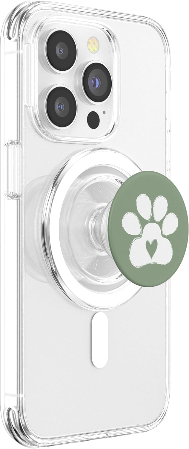 Vintage Dog Paw Print Love Minimalist Heart on Sage Green PopSockets PopGrip for MagSafe