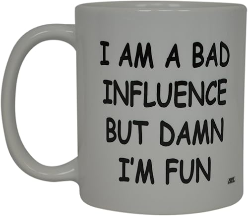 Rogue River Tactical Taza de café con texto en inglés "I'M A Bad Influence But Damn I'm Fun" con texto en inglés "Best Funny Friend", idea de regalo disponible en Yaxa Peru