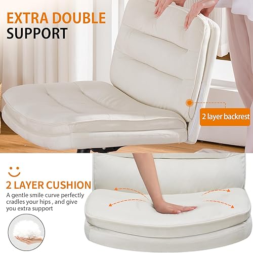 Miniatura 4 de COMHOMA Silla de oficina con patas cruzadas con ruedas, silla de escritorio de oficina sin brazos, sillas modernas para computadora de tocador para