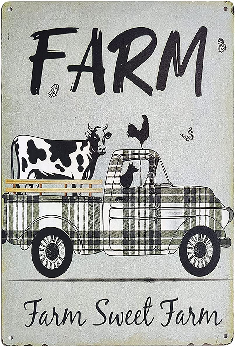 Funny Truck Vintage Kitchen Decor Tin Signs Farm Cute Cow Rustic Farmhouse Decor for The Home Bar Sign 8X12Inch