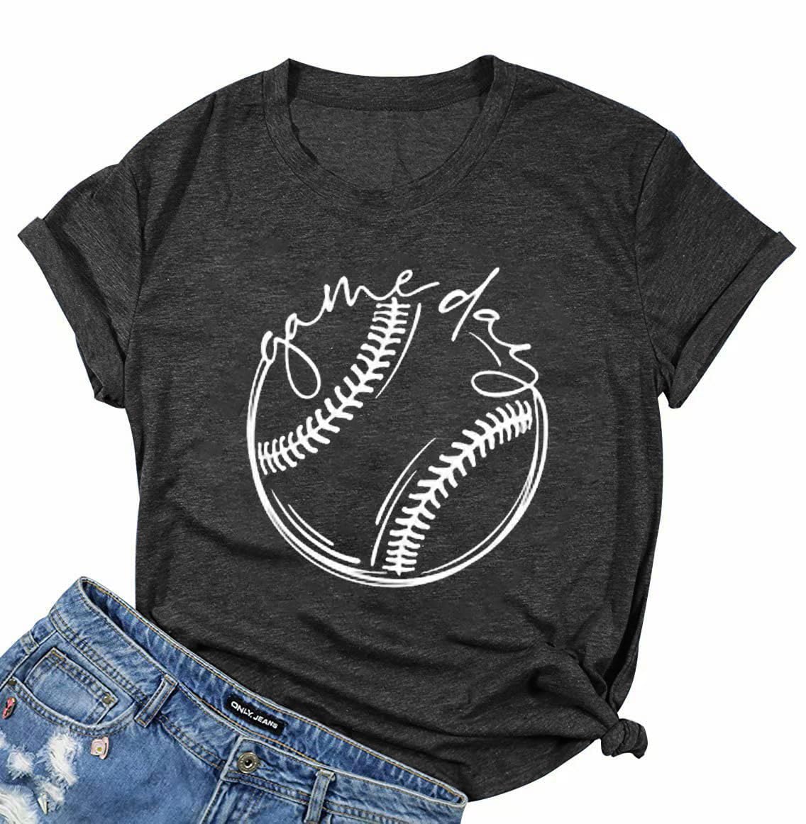 ALLTB Baseball Shirt Women Baseball Mom Shirts Funny Game Day Baseball Graphic Tee Tops Casual Ball Short Sleeve Tee Top