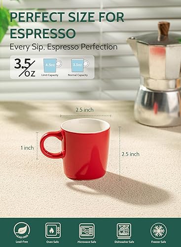 Vista 10 de Sweese Juego de 4 tazas de café expreso de porcelana de 3.5 onzas, tazas de café, tazas demitasse, color blanco