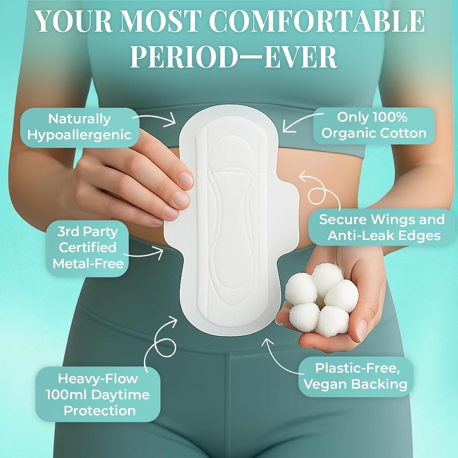 Tampon Tribe Organic Cotton Pads for Women | 28 Daytime Absorbent Period Pads with Wings | 100% Organic Cotton, Hypoallergenic, Metal and Chemical Free with Anti-Leak Edges | 28 Count - Daytime