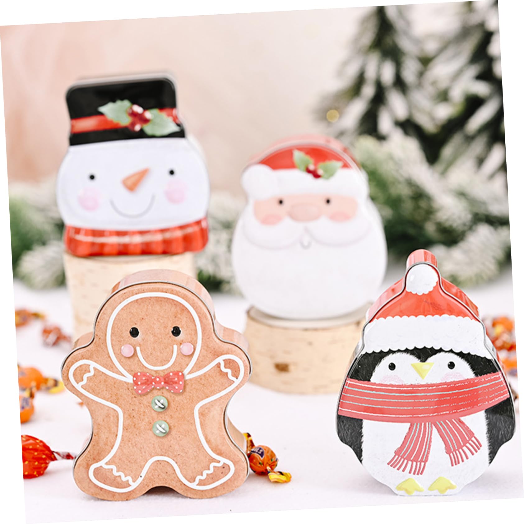 Anneome Boîtes à Biscuits En Fer-blanc 4 Pièces Coffrets Présents Assortis Noël Solide Lisse Capacité Moyenne Pour Bonbons Et Biscuits Fêtes Hivernales Famille Amis