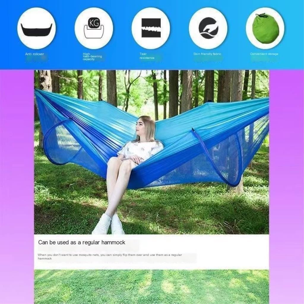 Moskitiera ogrodowa, Podwójny hamak zewnętrzny z przewiewną siatką, wielokolorowy(Blue,A)