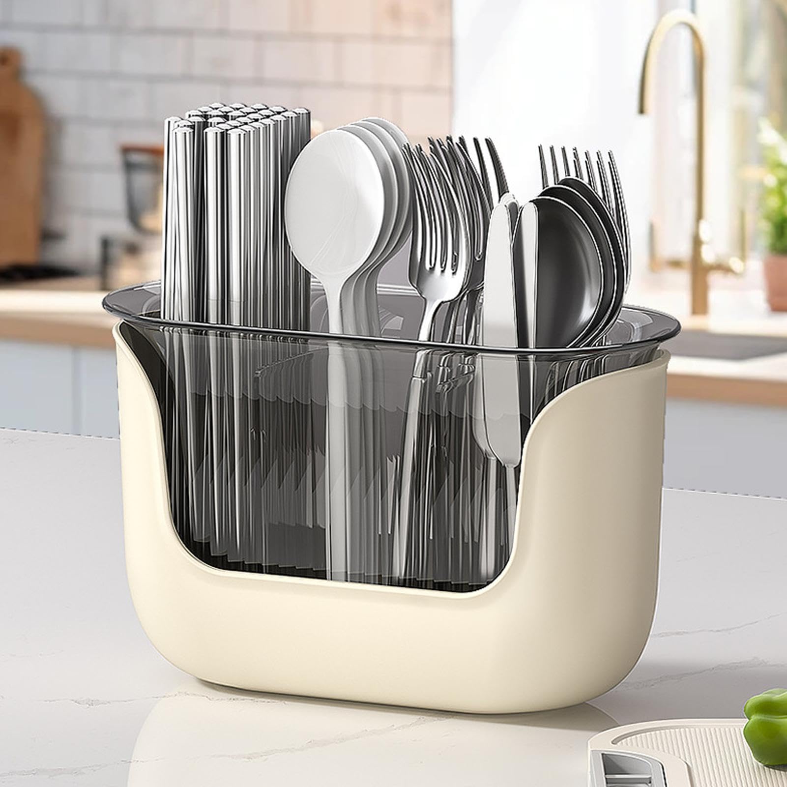 Porte-ustensiles De Cuisine – Porte-ustensiles Pour Plan De Travail, Porte-ustensiles Avec 3 Compartiments | Porte-ustensiles Transparent Pour Couverts, Plan De Travail De Cuisine