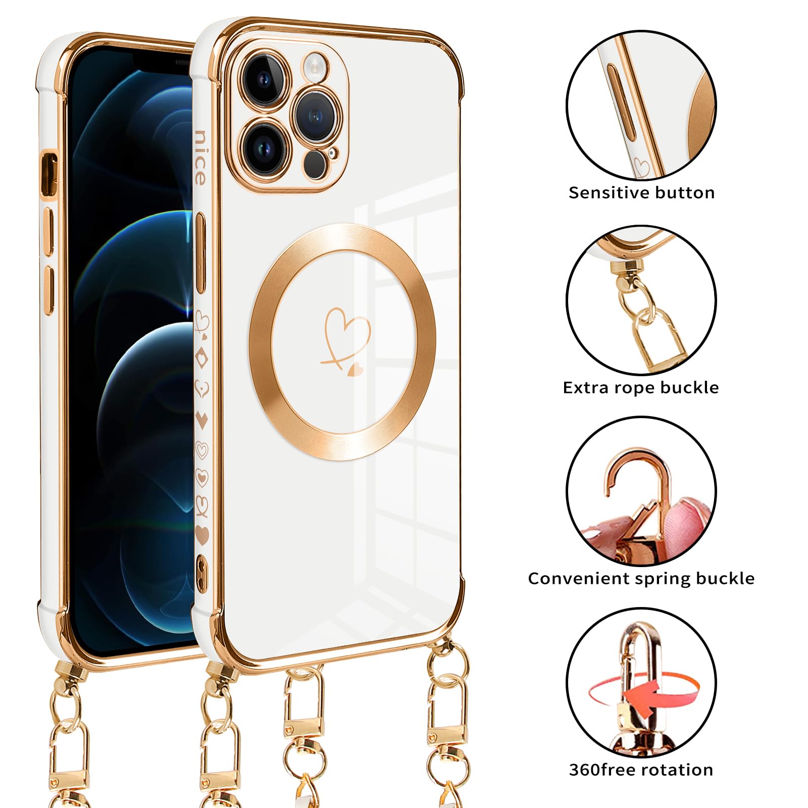 Coque Magnétique IPhone 12 Silicone Motif Cœur (bleu) + Cordon Offert – Compatible MagSafe