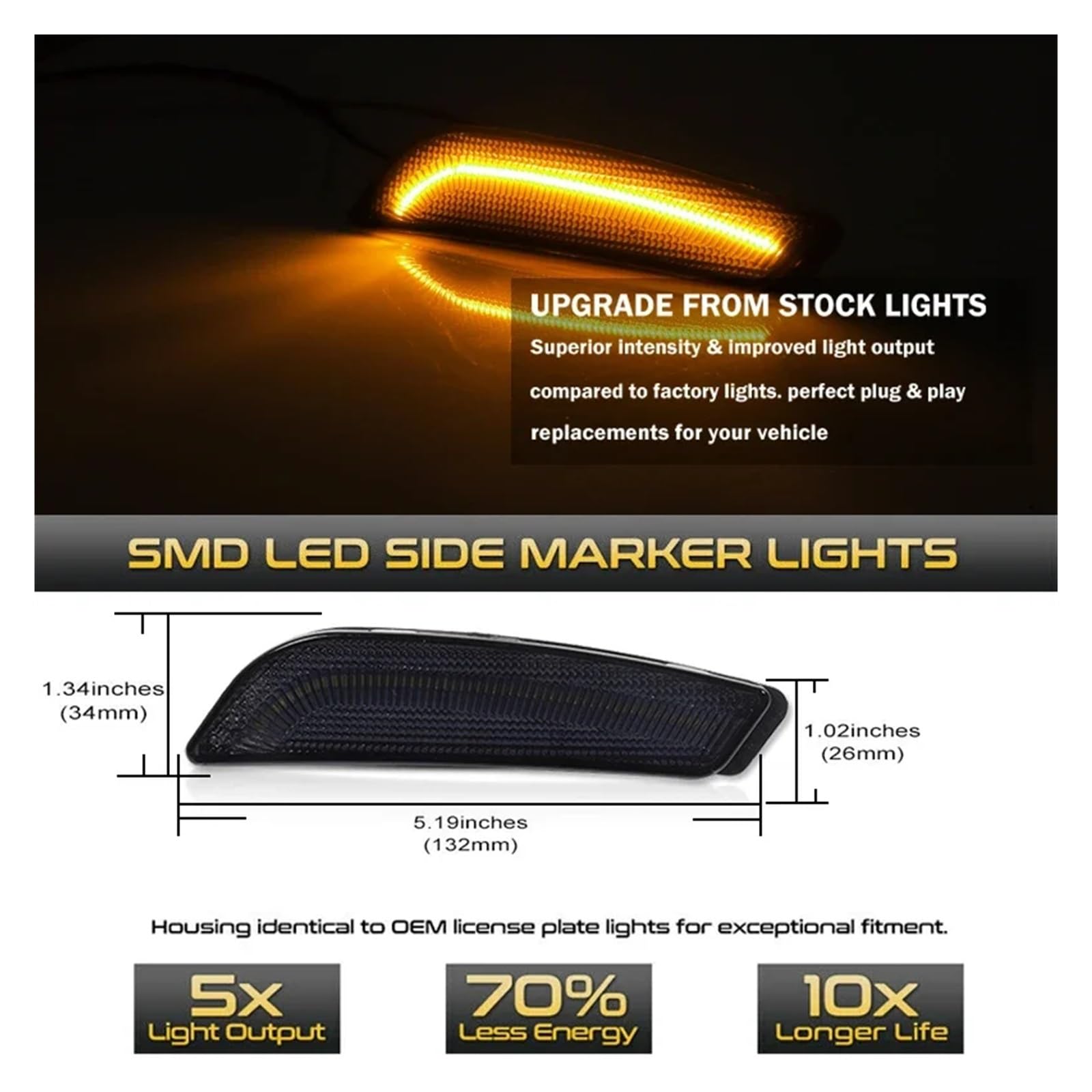 luce Indicatore Direzione Per Cadillac Per CTS V 2003-2007 Gruppo Indicatori Direzione Paraurti Anteriore 12V T10 2 Pezzi Luci Posizione Laterali Anteriori A LED Giallo Ambra Indicatore Segnale