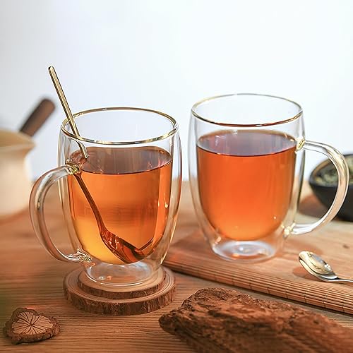 Miniatura 7 de Tazas de café de vidrio de doble pared, tazas de café transparentes de 12 onzas con asa, tazas de café de vidrio aisladas, juego de 2, perfectas
