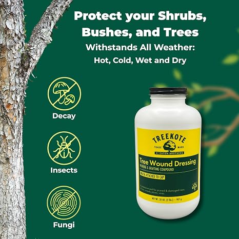 12 Pack Treekote Wound Dressing Brushtop 32 OZ Brushtop for Trees and Shrubs - Healing Paste and Tree Wound Sealer - Pruning Sealer, Grafting Compound