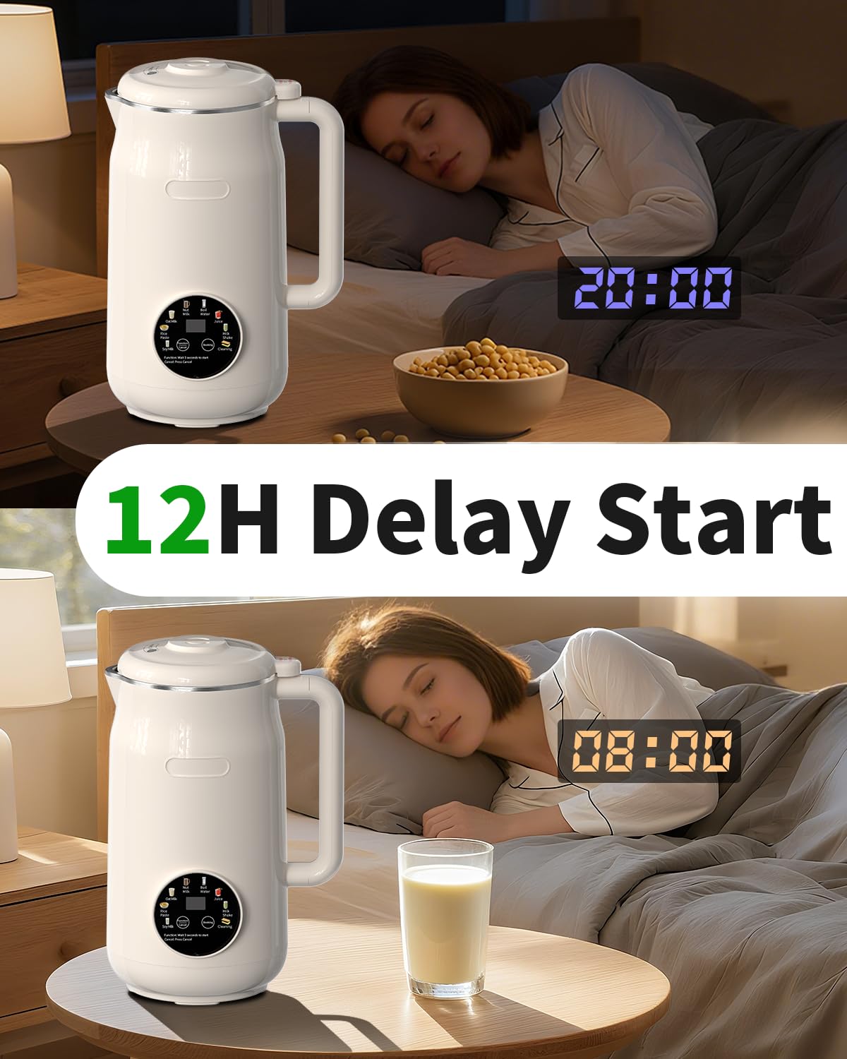 Máquina 8 en 1 para hacer leche de nueces, máquina automática de leche de soja de 50 onzas con 10 cuchillas, licuadora para leche a base de plantas, avena, almendras, jugo, pasta de arroz y más con