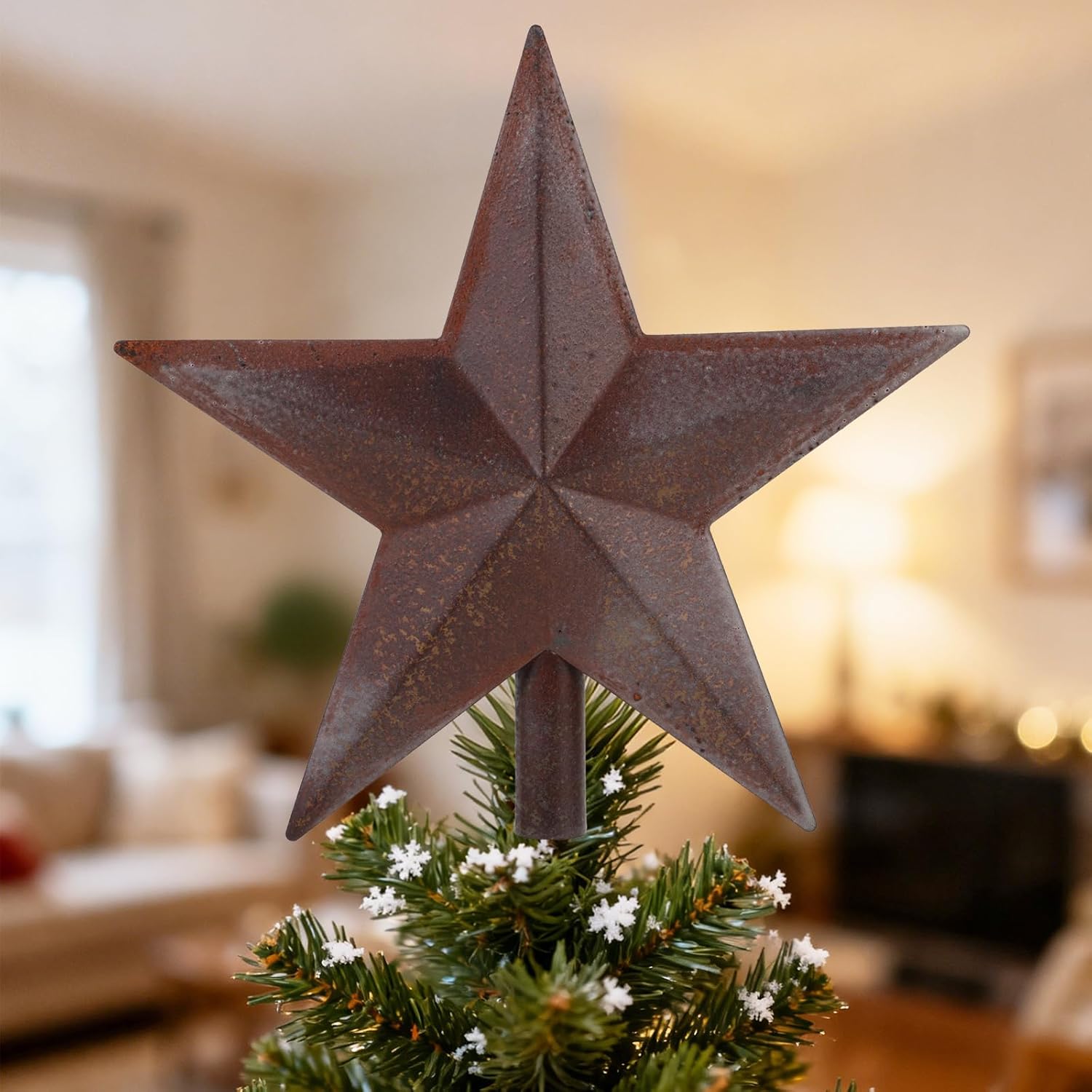 9 Inch Rusty Christmas Tree Top Star, Rustic Metal Star Farmhouse Xmas Tree Topper Vintage Metal Star for Home Indoor Outdoor Holiday Seasonal Decorations
