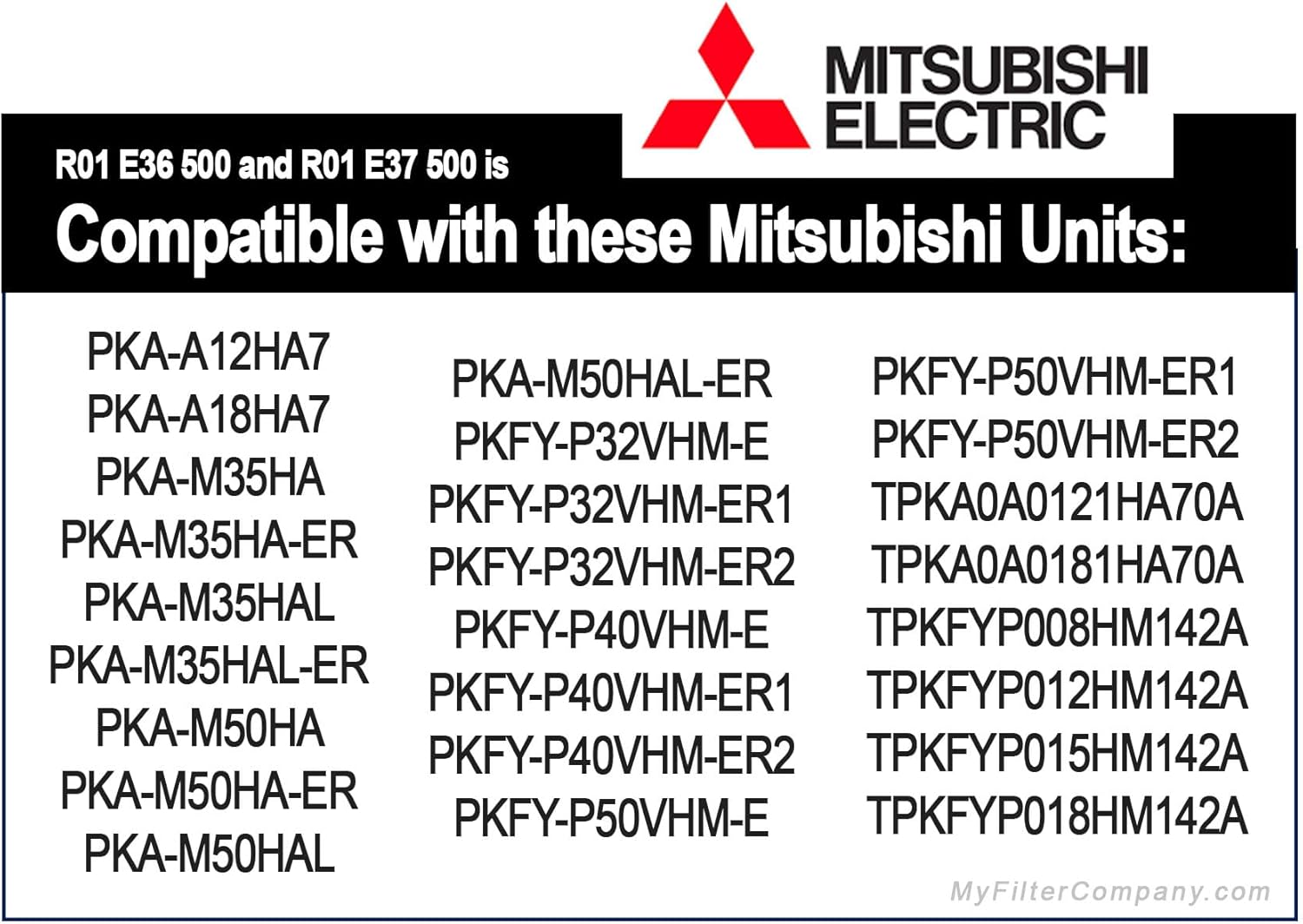 Factory Original R01 E36 500 and R01 E37 500 Filter 2-Pack for Mitsubishi Mini Split Units