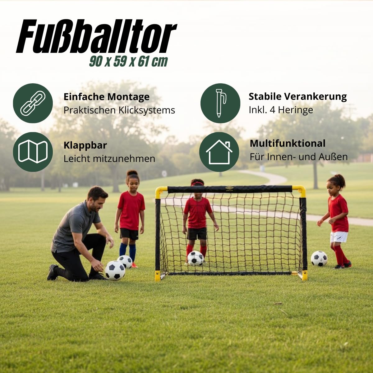 Umbro Fußballtor - Fussballtor 90 x 59 x 61 cm - Faltbares fußball Tor - Fussballtore für Garten Kinder und Erwachsene - Fussball Trainingszubehör für Innen und Außen - Metall - Schwarz/Gelb